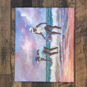 New Original Acrylic Painting Seascape Bathing Suits Artist Signed 20X16 Canvas